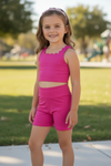 Fuchsia Scallop tank top & fuchsia biker shorts. High performance active wear. GSSO081903-JEAN