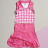 Gingham bubble pink crop top and pleaded skort. High performance athletic outfit. GSD102304-AMY