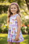Lilac trim Multi-printed bow dress w/ attached underneath shorts. GSD102306-SOL