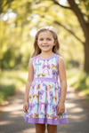 Lilac trim Multi-printed bow dress w/ attached underneath shorts. GSD102306-SOL