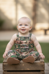 The hunt is on" Green & brown romper with snaps. SR110615-SOL