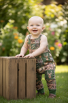 The hunt is on" Green & brown romper with snaps. SR110615-SOL