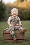The hunt is on" Green & brown romper with snaps. SR110615-SOL