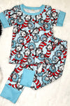 Unisex/Cat printed pajamas set. BSPO110703-SOL