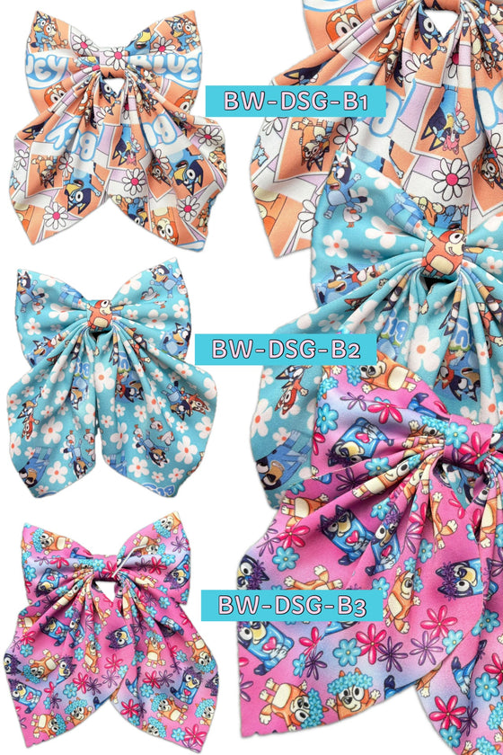 Blue* printed coquette hair bows w/alligator clip. (4PCS/$10.00) BW-2025-2