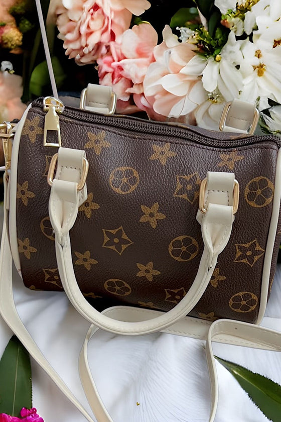BROWN & WHITE TRIM STAR PRINTED CROSSBODY & TOTE BA. BBG65153002