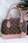 BROWN STAR PRINTED PURSE WITH PINK TRIM.  BBG251522007 M