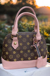 BROWN STAR PRINTED PURSE WITH PINK TRIM.  BBG251522007 M