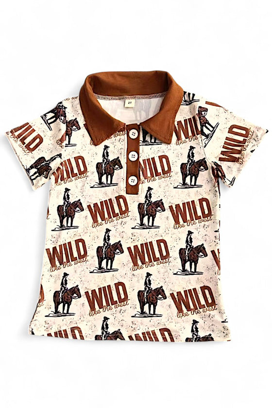 "Wild like the west" Cowboy printed boys shirt. BT112303-JEAN