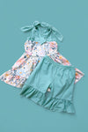 Floral printed ruffle tunic & teal shorts. GSSO103102-SOL