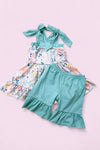 Floral printed ruffle tunic & teal shorts. GSSO103102-SOL