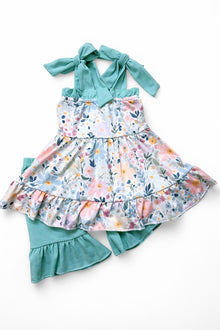  Floral printed ruffle tunic & teal shorts. GSSO103102-SOL