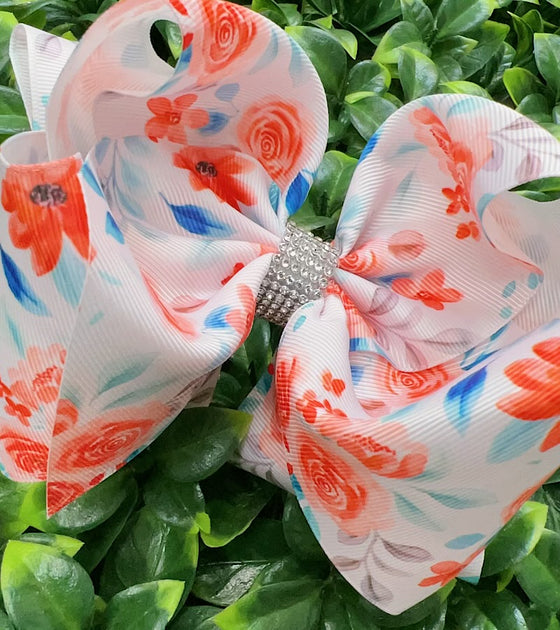Coral rose printed double layer hair bows. (4PCS/$10.00) BW-DSG-961