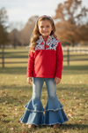 Red Multi Color heart printed on cheetah pullover sweater. AMY