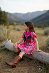 Fuchsia western printed girls button up dress. GSD112707-AMY