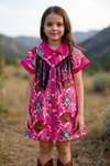 Fuchsia western printed girls button up dress. GSD112707-AMY