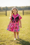 Fuchsia western printed girls button up dress. GSD112707-AMY