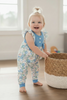 Easter bunny printed baby romper with blue trim. RPG60078 JEAN