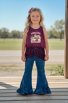 Blue denim jeans with ruffle hem. PNG40132 SOL
