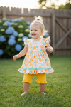 Sweet orange on pink tunic and yellow shorts. OFG60282 JEAN