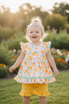 Sweet orange on pink tunic and yellow shorts. OFG60282 JEAN