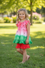 Watermelon tie dye tunic with ruffle sleeves and red shorts. OFG60281 AMY