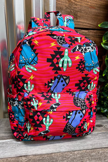  Hot pink aztec & boot printed backpack. BP-202323-20