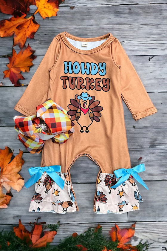 Howdy Turkey" Thanksgiving baby romper. LR042003-Sol