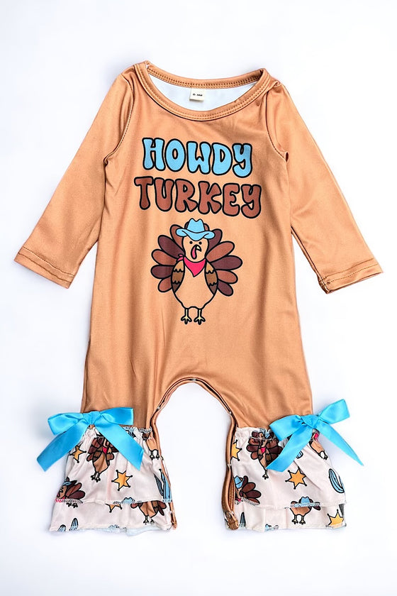 Howdy Turkey" Thanksgiving baby romper. LR042003-Sol