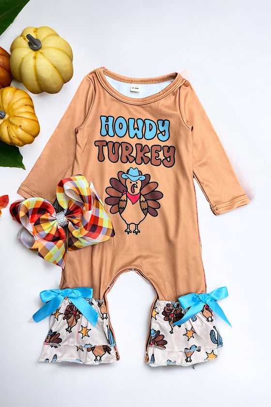 Howdy Turkey" Thanksgiving baby romper. LR042003-Sol