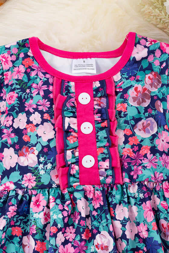Pink & blue Blossoms w/fuschia trim & leggings. OFG65143058-SOL