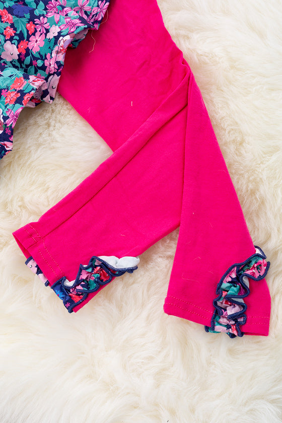 Pink & blue Blossoms w/fuschia trim & leggings. OFG65143058-SOL