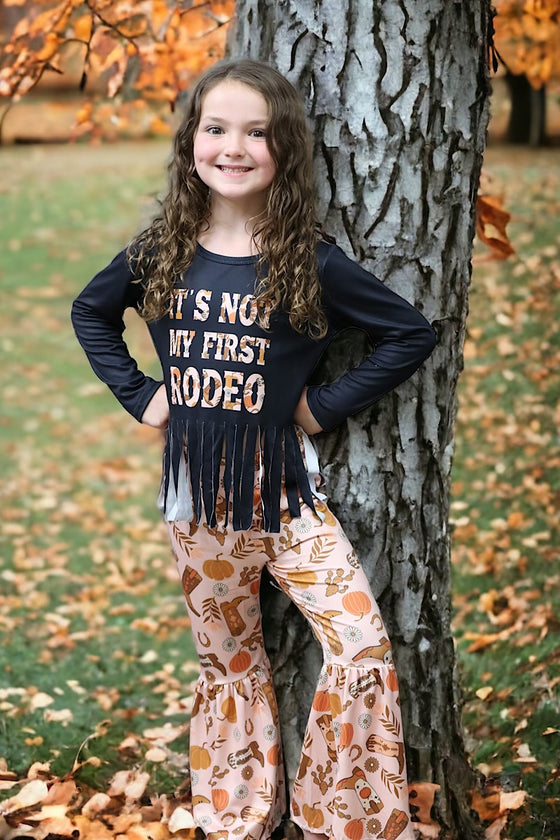 It's not my first rodeo" fall fringe top & multi-printed bottoms. GLP040512-Amy