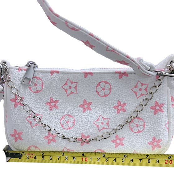 White w/pink star printed crossbody purse. BBG60152005 M
