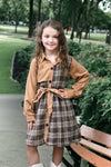 Brown & khaki plaid printed dress. DRG65113091-AMY