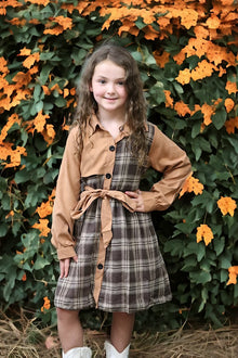  Brown & khaki plaid printed dress. DRG65113091-AMY