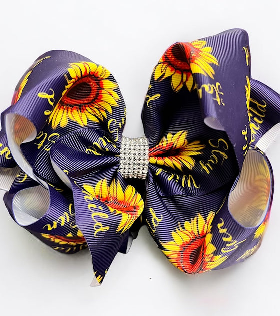 Sunflower printed double layer hair bows. (6.5"wide 4pcs/$10.00) BW-DSG-879