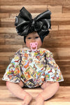 Horse fanatic girls baby onesie w/bell sleeves. LR050402-LOI
