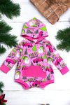 Santa printed on pink baby romper w/ hoodie. LR050404-amy