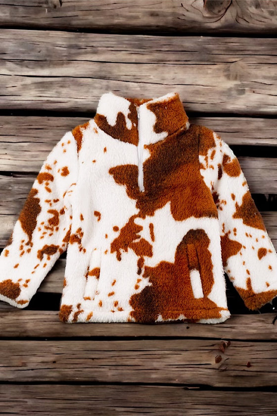 Kids cow printed sherpa pullover. TPG651522198-amy