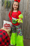 Character printed red top & cheetah pants w/furr. FRE-JEANN