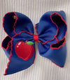 5 inch Navy blue apple embroidered hair bows w/ moon stitch. 4pcs/$12.00 BW-DSG-5150