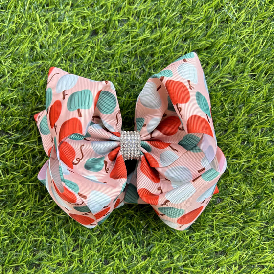 BW-DSG-1074 Pumpkin printed double layer hair bows.