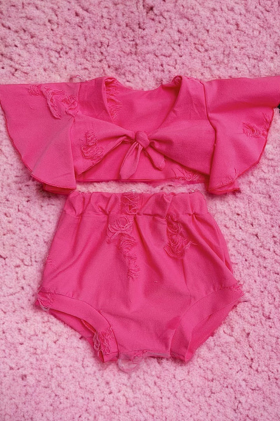 Neon pink with open back crop top set. T-DLH2311K-JEA