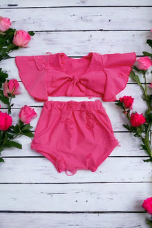  Neon pink with open back crop top set. T-DLH2311K-JEA