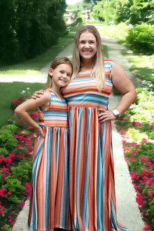  Turquoise & orange serape printed dress for Women.  DRW25153008-WEN