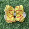 6.5" Softball printed double layer hair bow. (4pcs/$10.00) BW-DSG-5109