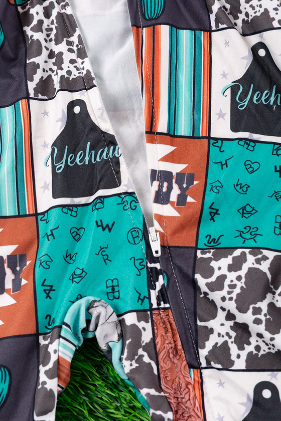 Howdy multi printed patch infant romper. RPB65113028-jeann