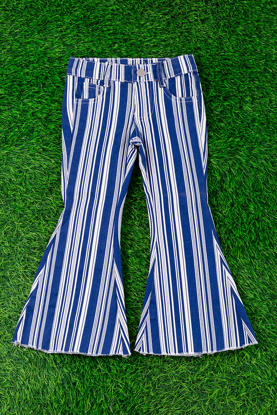 Vertical stripe on blue bootcut denim pants. PNG60153002-SOL