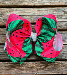  Watermelon printed double layer hair bows. (6.5"wide 4pcs/$10.00)BW-DSG-849